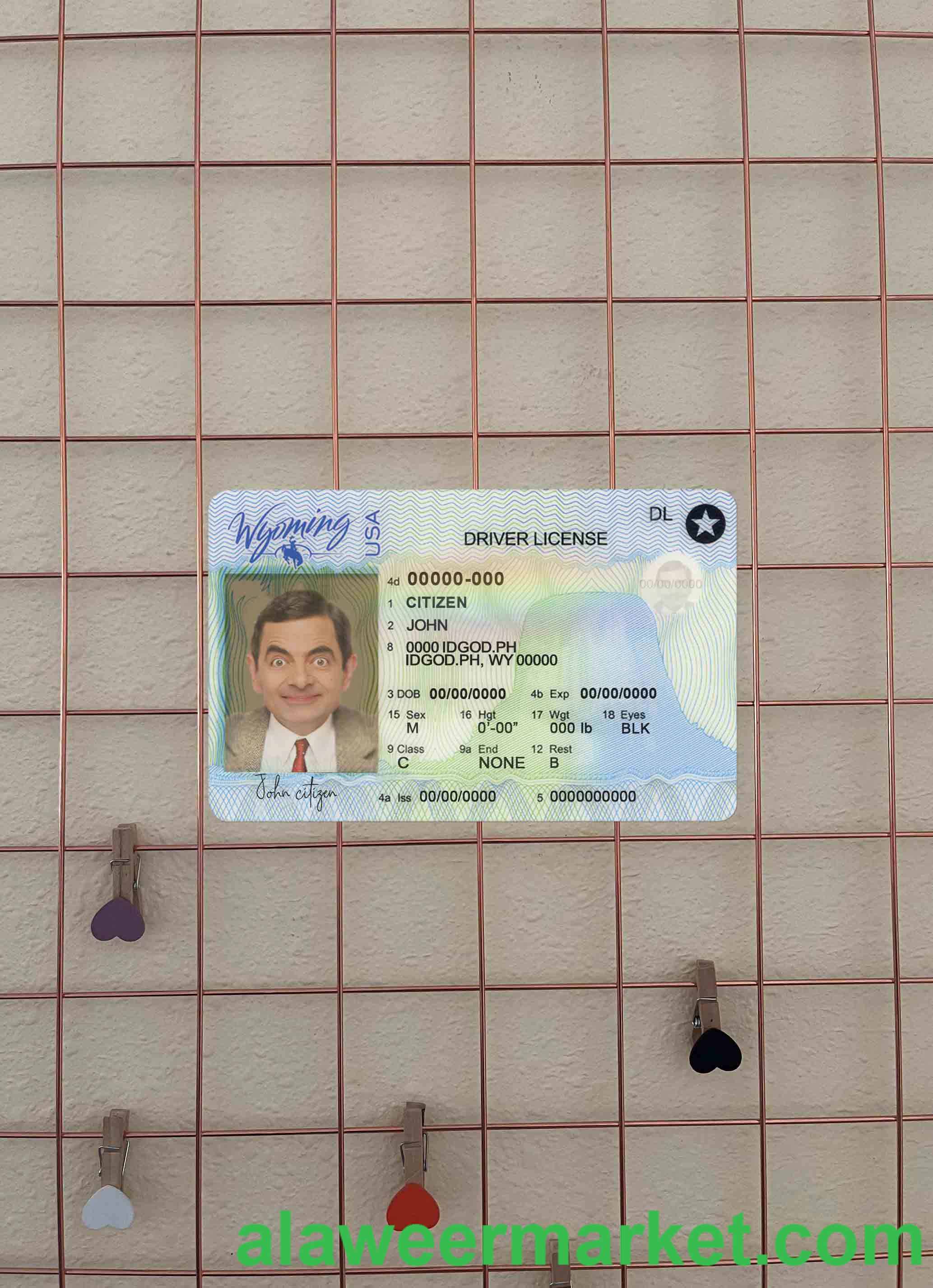 USA Wyoming state driving license template in PSD format, with all fonts (2020 - present) photolook FRONT